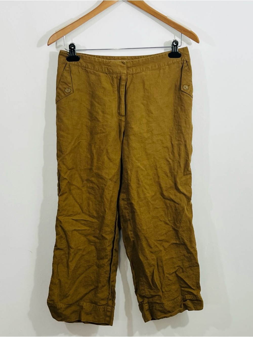 J.Jill Genuine Fit At Waist Wide Leg Casual Linen Pants Size 8 Olive Brown